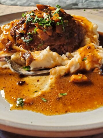 Salisbury steak and mashed potatoes